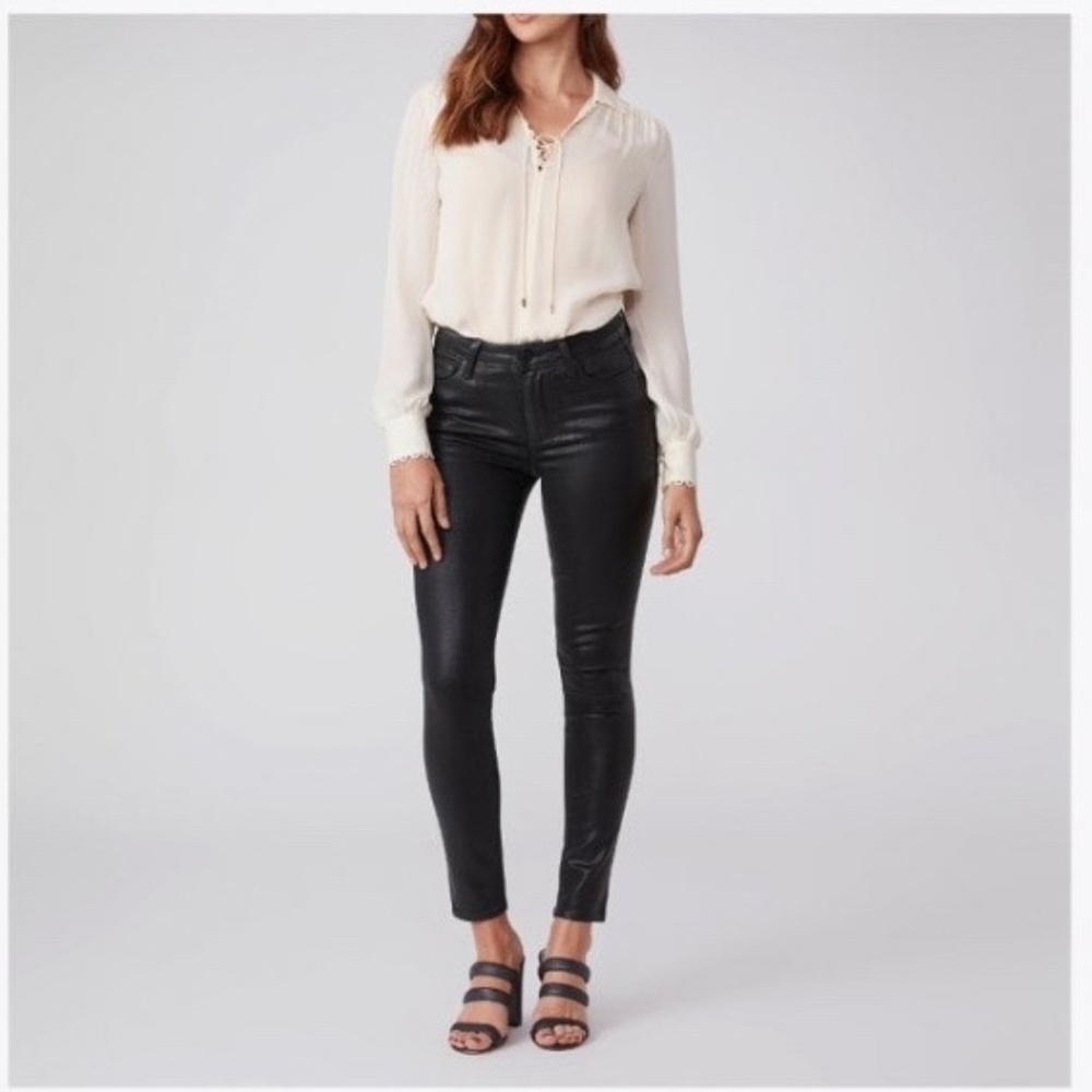 NWT PAIGE Hoxton Ankle Luxe Coated Jeans - Black Fog, Size 29